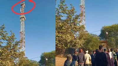 सुवाखेड़ा में एक युवक चढ़ा टावर पर,बड़ी मशकत के बाद उतरा,मामला  खेत की जमीन की रजिस्ट्री में हुई है धोखाधड़ी