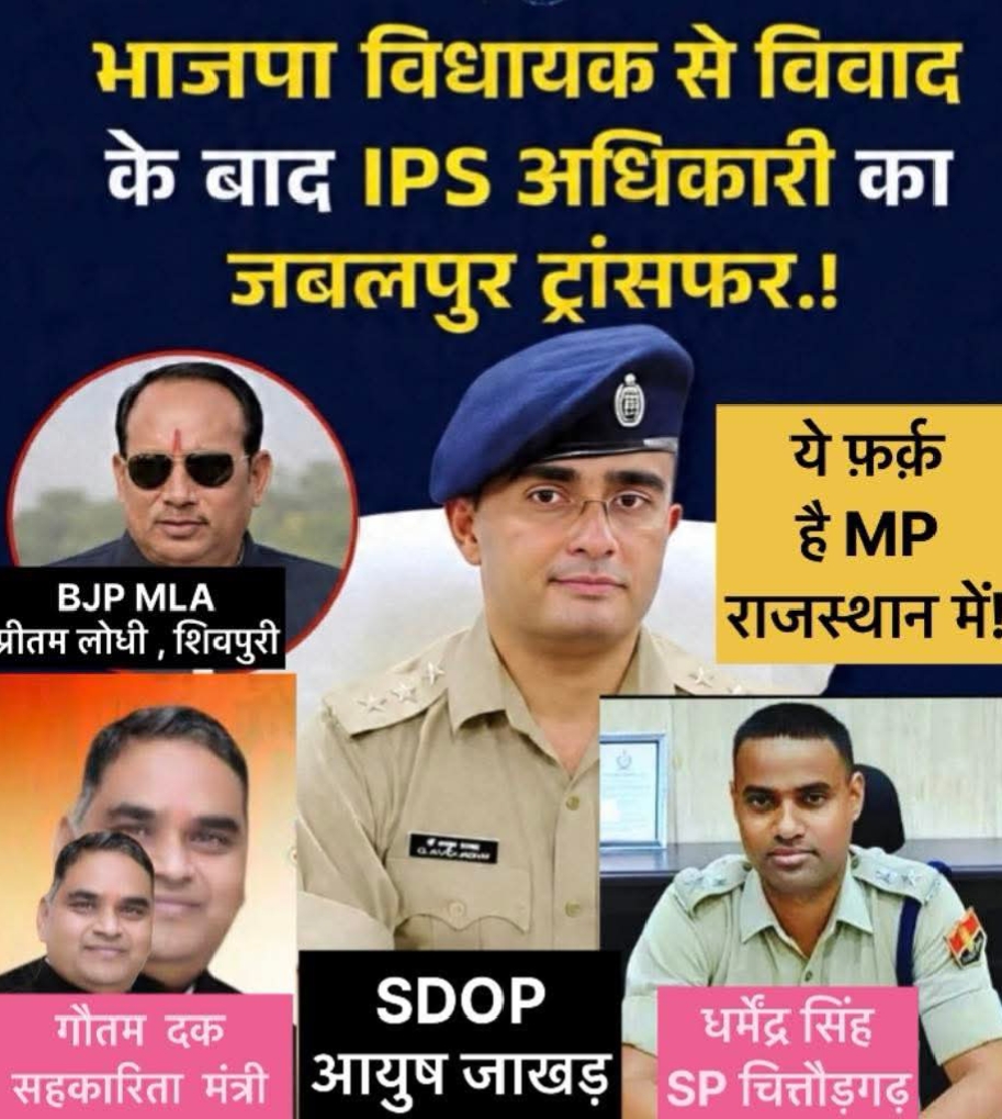 राजस्थान का ‘सिंघम’ Vs एमपी का ‘सिस्टम’!  ‘नेताजी’ से पंगा तो तबादला ऑन द स्पॉट! मध्य प्रदेश में आईपीएस का ट्रांसफर, राजस्थान में मंत्री की FIR पर भी एसपी टस से मस नहीं! झुकेगा नहीं! राजस्थान में मंत्री के आगे ‘दबंग’,एसपी, एमपी में विधायक के बेटे को छुआ तो ‘साहब’ का पत्ता साफ!